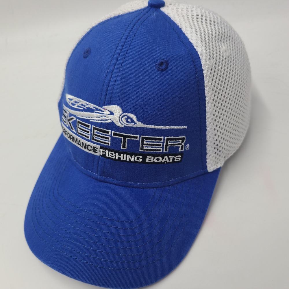 Skeeter Hat Adjustable Trucker Mesh Blue White Performance Fishing Boats Men